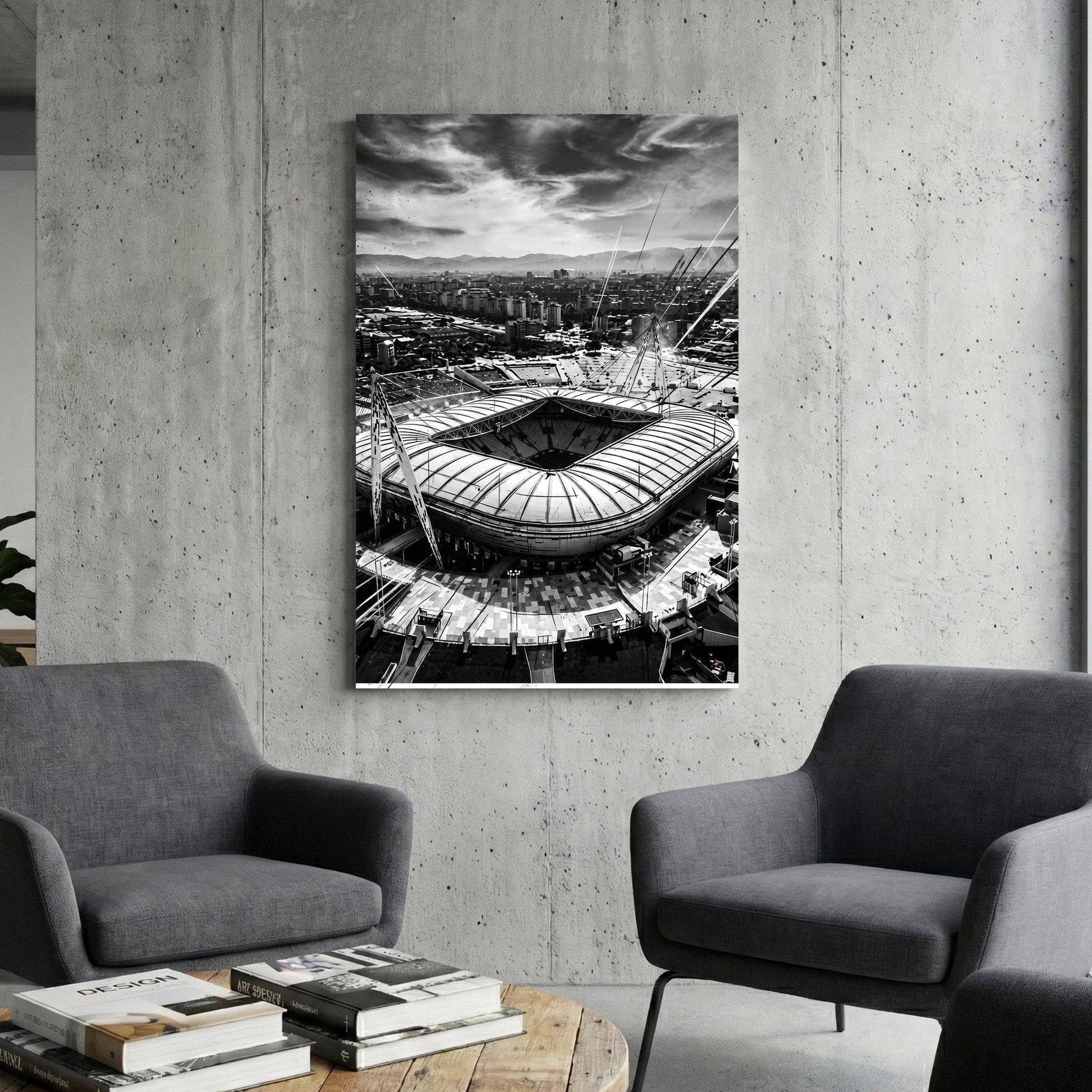 Monochrome photography of Allianz Stadium in Turin Italy wall art.