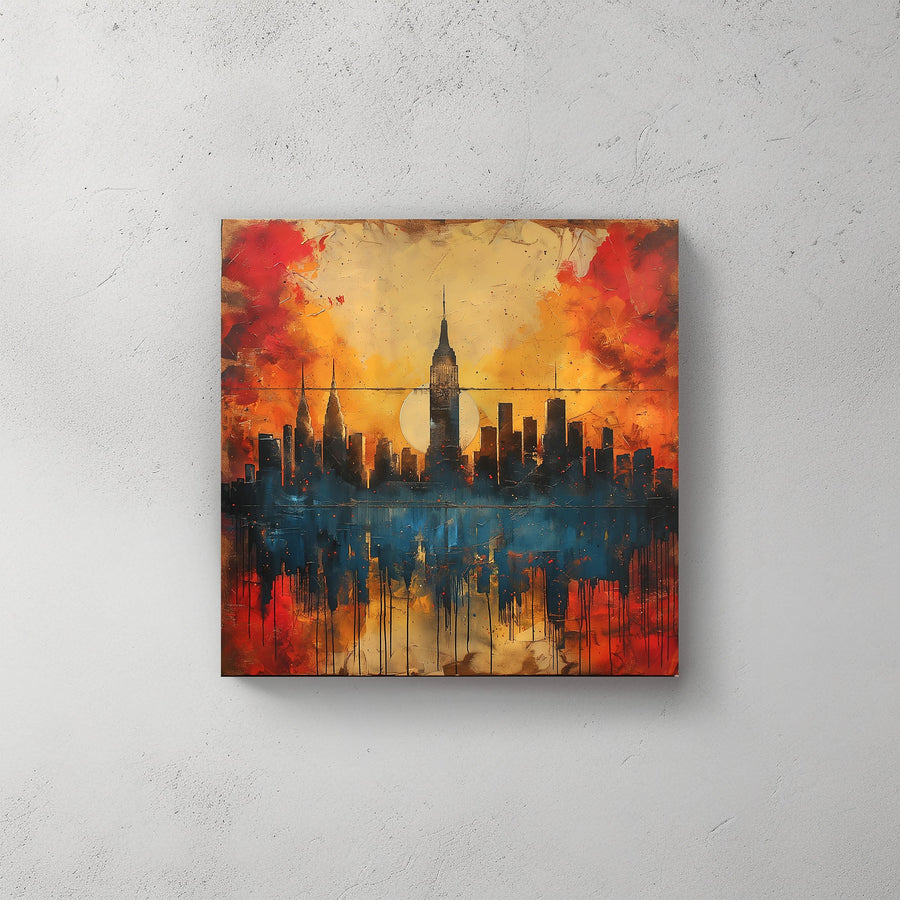 NY Sunset #351 Canvas Wall Art & Metal Prints