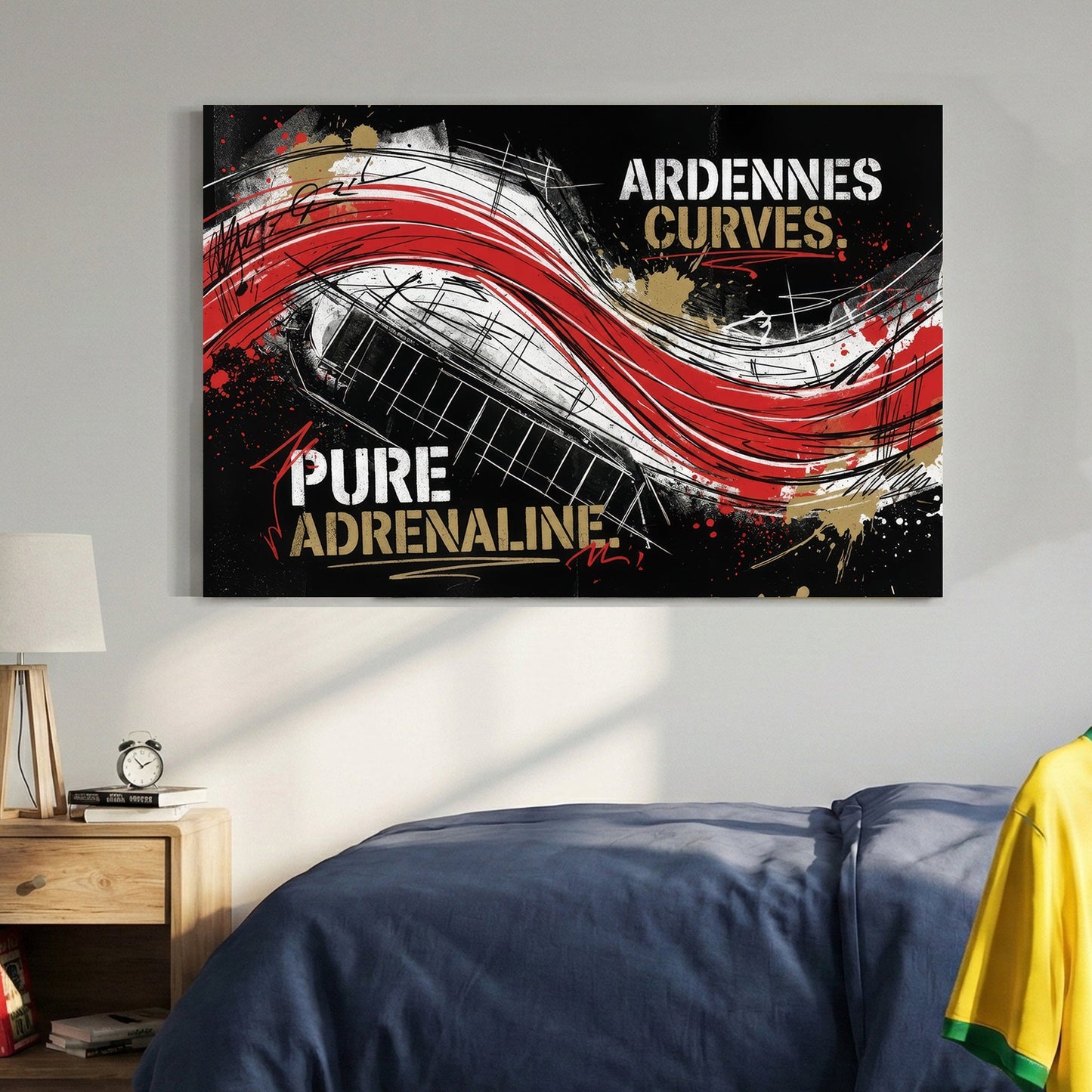 Ardennes Curves Spa-Francorchamps racing track street art wall art with red and black accents.