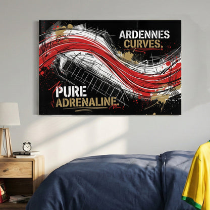 Ardennes Curves Spa-Francorchamps racing track street art wall art with red and black accents.