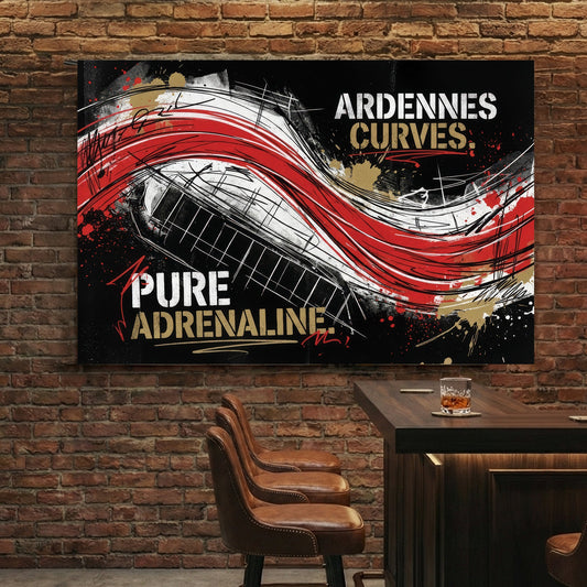 Ardennes Curves Spa-Francorchamps racing track street art wall art with red and black accents.