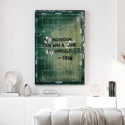Pelé quote typography on a green football pitch background wall art.