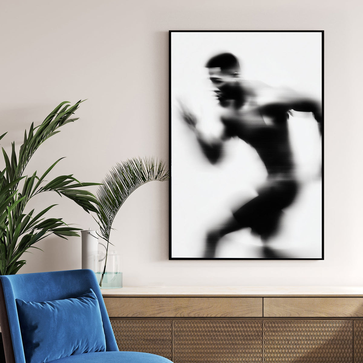 Motion blur monochrome of athlete running wall art