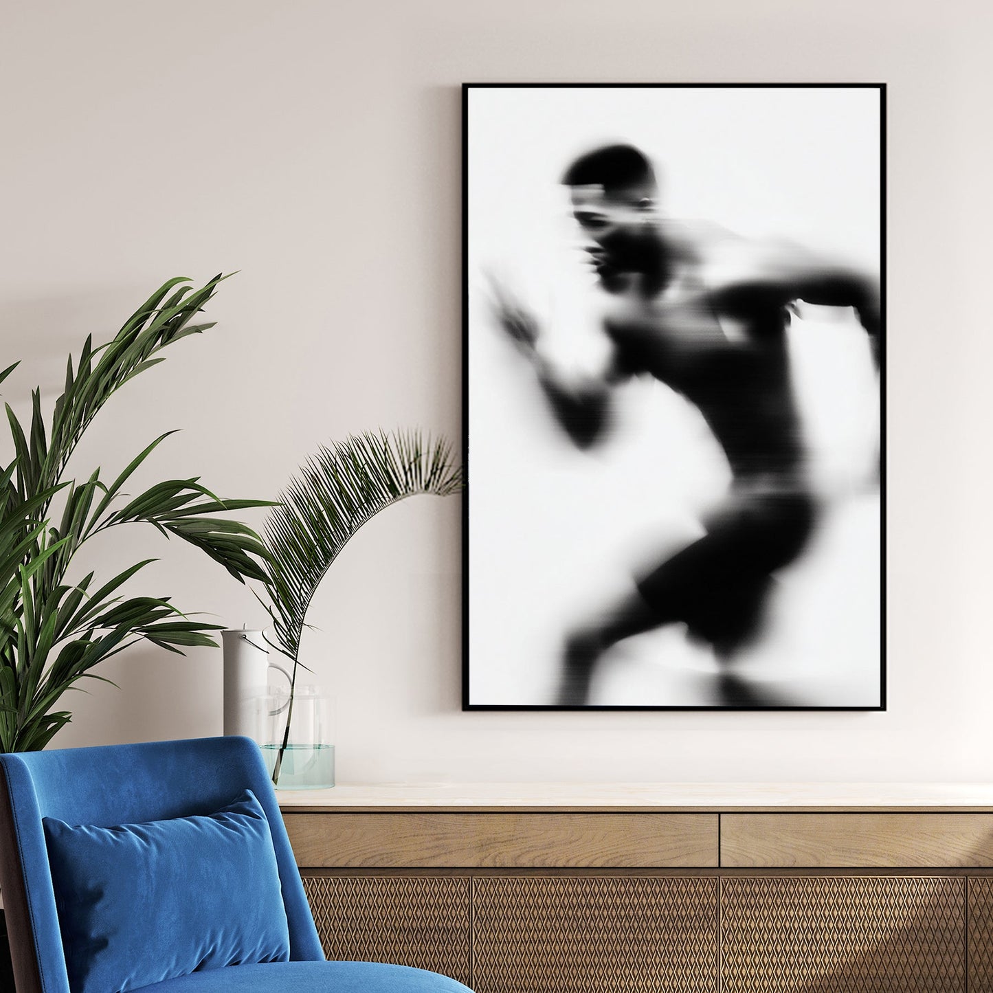Motion blur monochrome of athlete running wall art