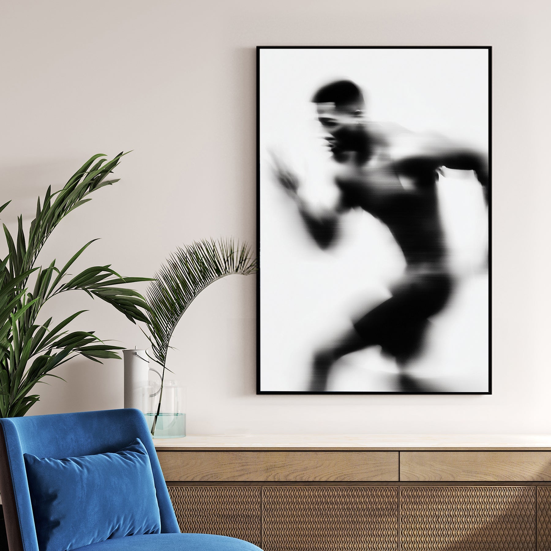 Motion blur monochrome of athlete running wall art