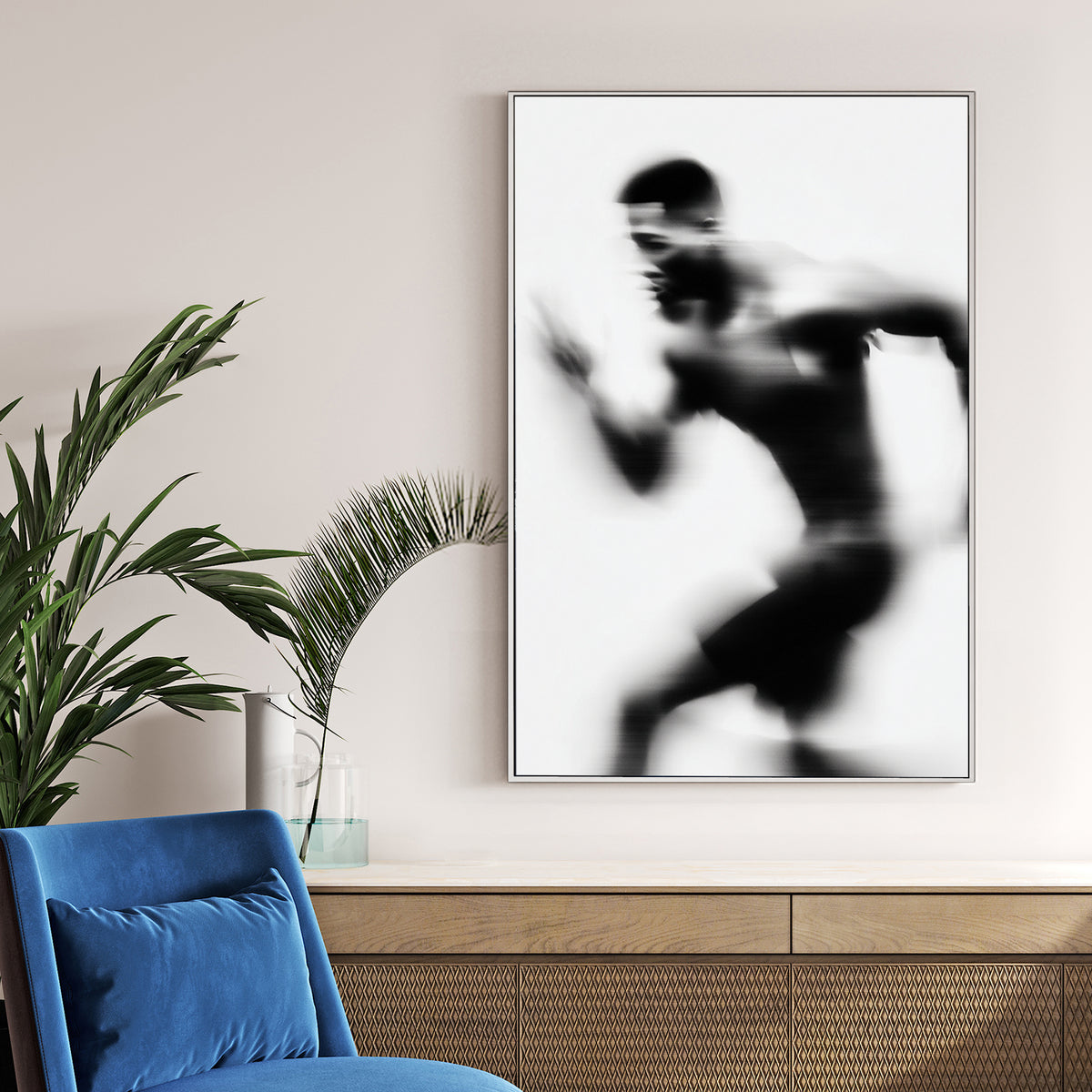 Motion blur monochrome of athlete running wall art