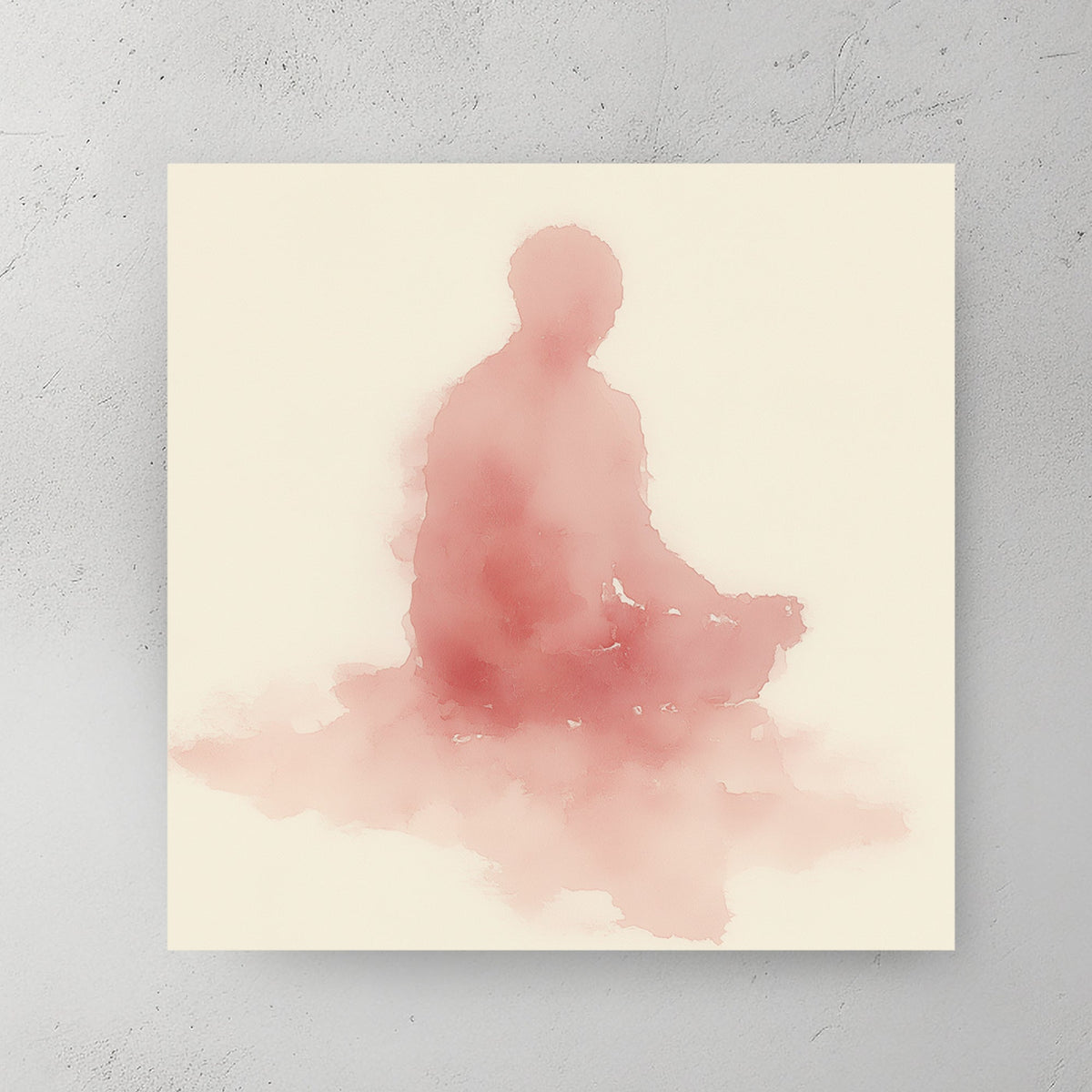 Minimalist pink watercolour Meditating Buddha wall art in a lotus pose on cream background.