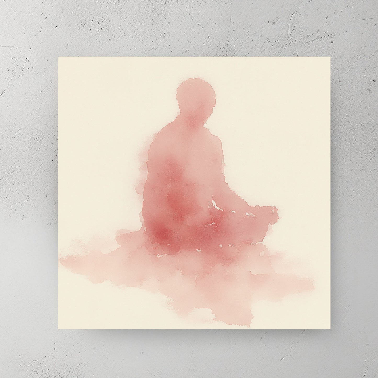 Minimalist pink watercolour Meditating Buddha wall art in a lotus pose on cream background.