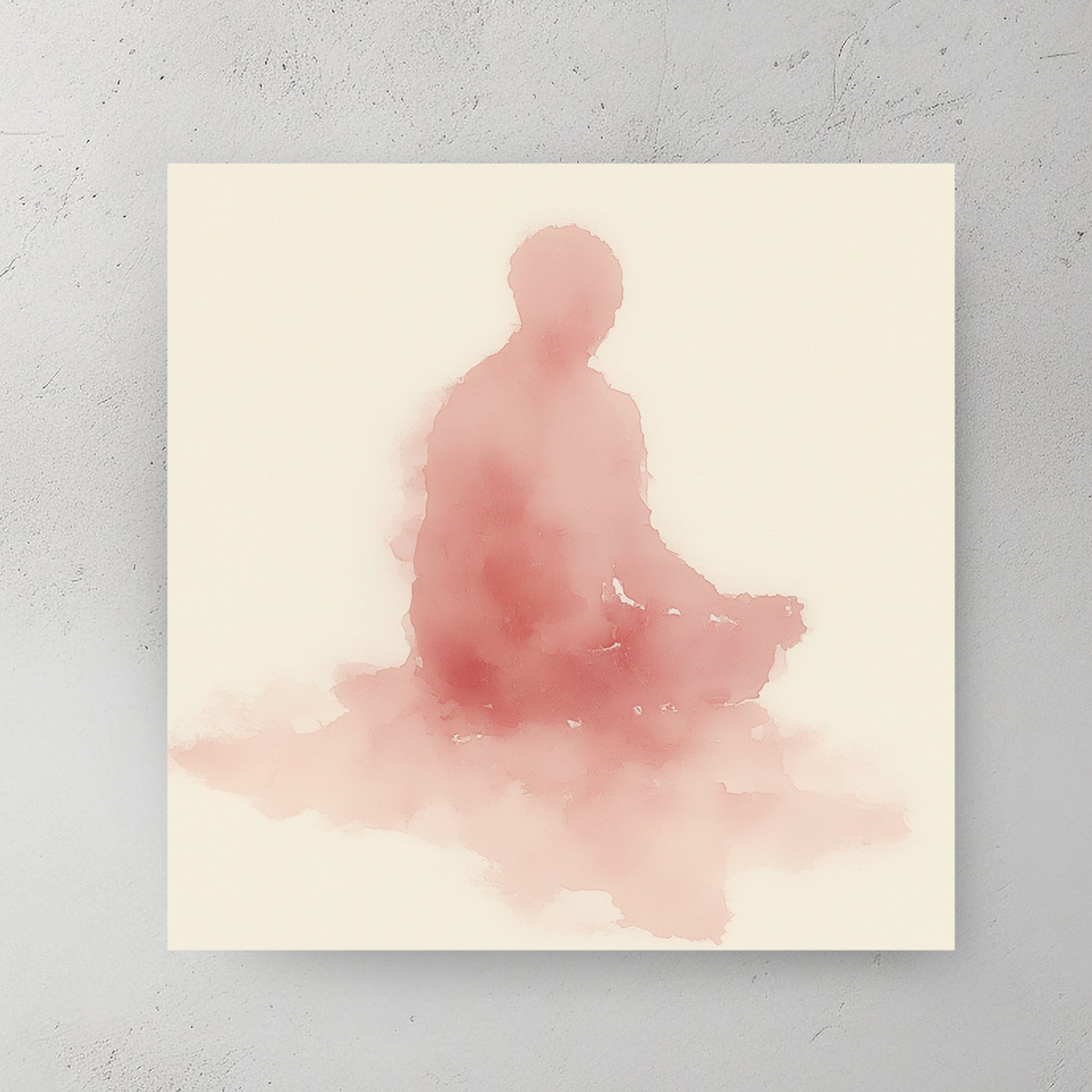 Minimalist pink watercolour Meditating Buddha wall art in a lotus pose on cream background.