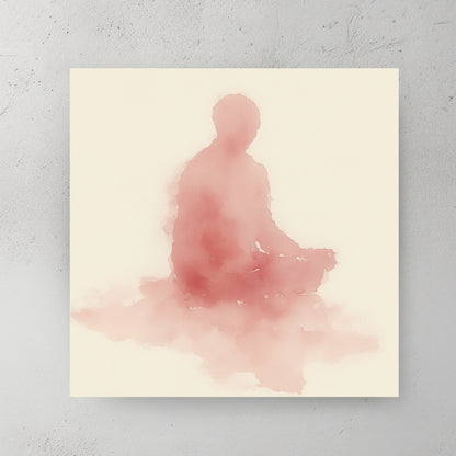 Minimalist pink watercolour Meditating Buddha wall art in a lotus pose on cream background.