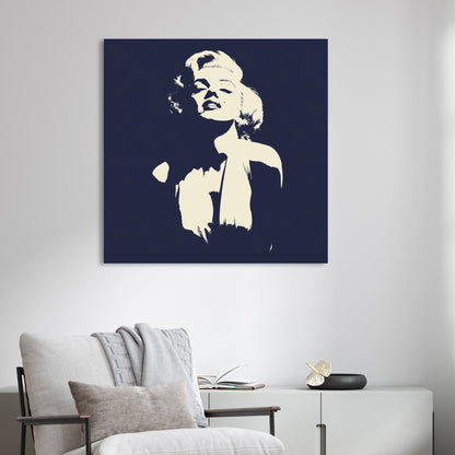 Stencil-style Marilyn Monroe wall art in cream and navy blue.