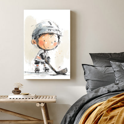 Young ice hockey player in watercolour illustration wall art.
