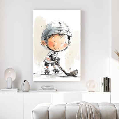 Young ice hockey player in watercolour illustration wall art.