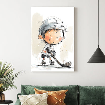 Young ice hockey player in watercolour illustration wall art.