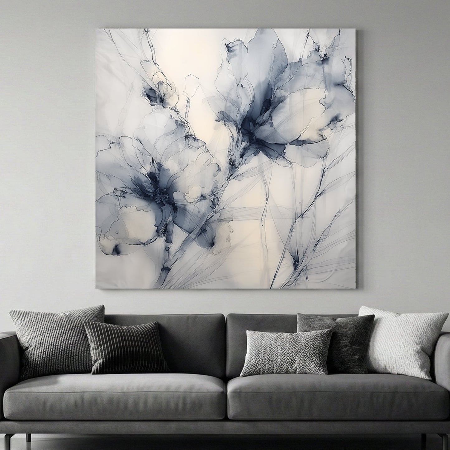 Blue and grey magnolia floral watercolour wall art.