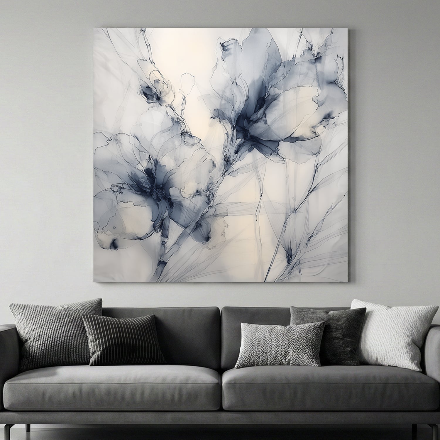 Blue and grey magnolia floral watercolour wall art.