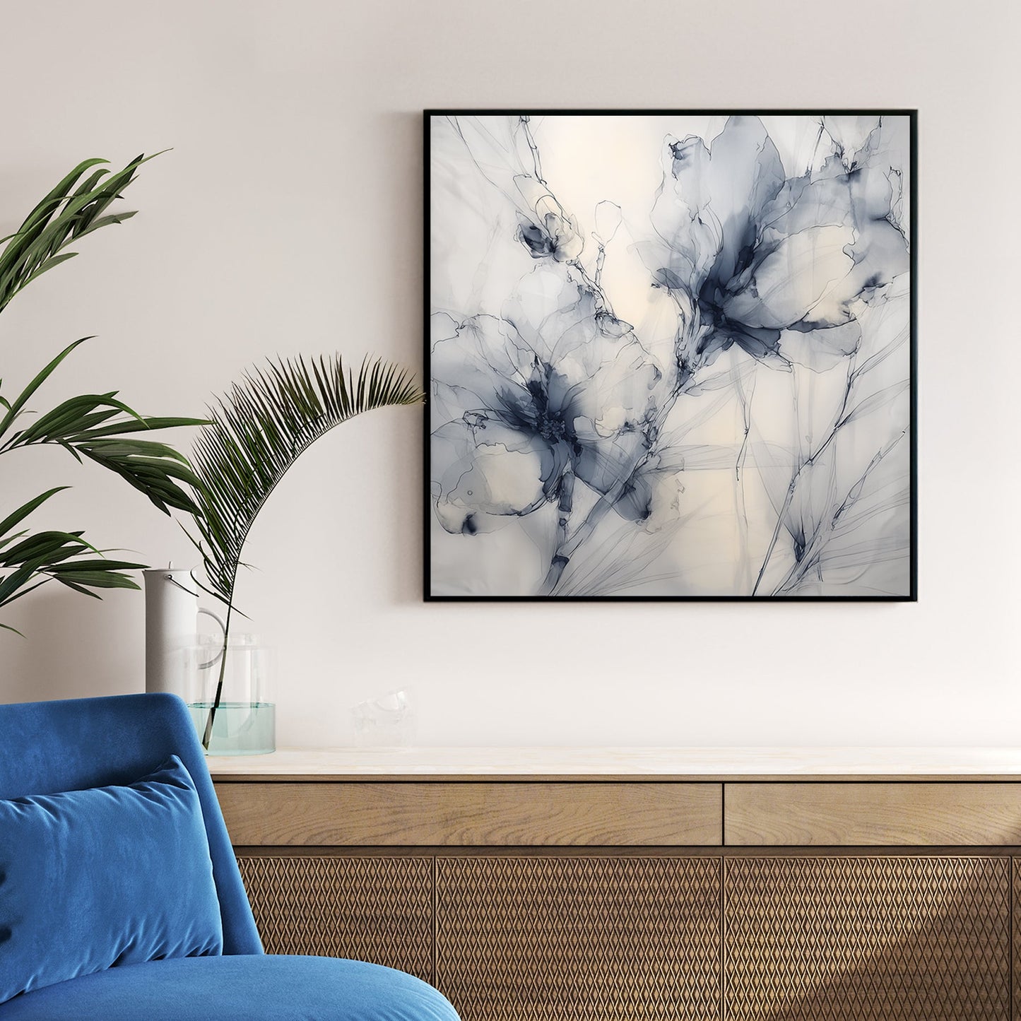 Blue and grey magnolia floral watercolour wall art.