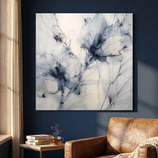 Blue and grey magnolia floral watercolour wall art.
