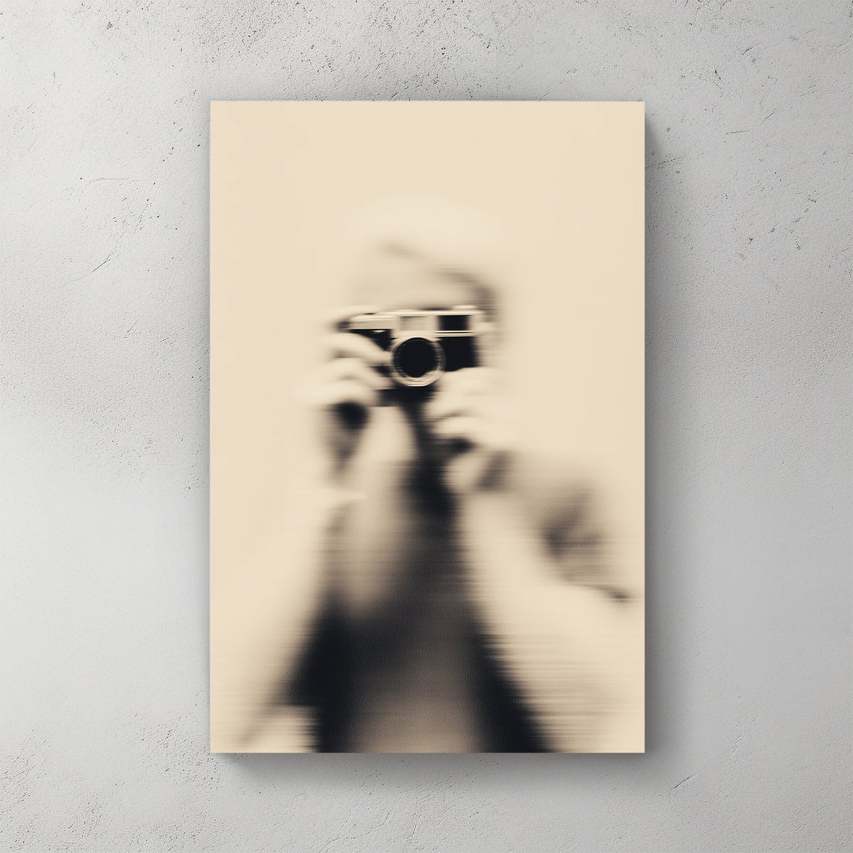 Blurred vintage photography of a person holding a Leica M camera wall art.