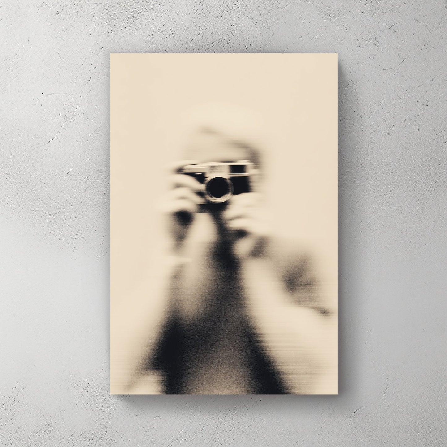 Blurred vintage photography of a person holding a Leica M camera wall art.