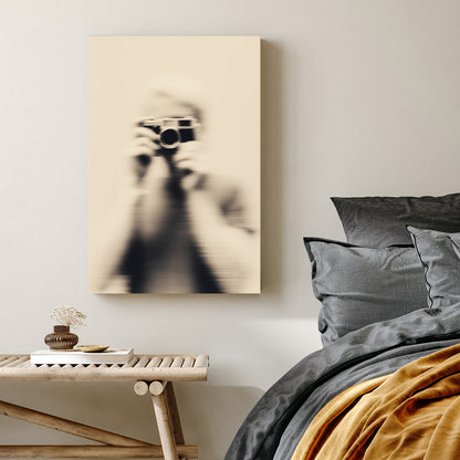 Blurred vintage photography of a person holding a Leica M camera wall art.