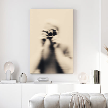 Blurred vintage photography of a person holding a Leica M camera wall art.