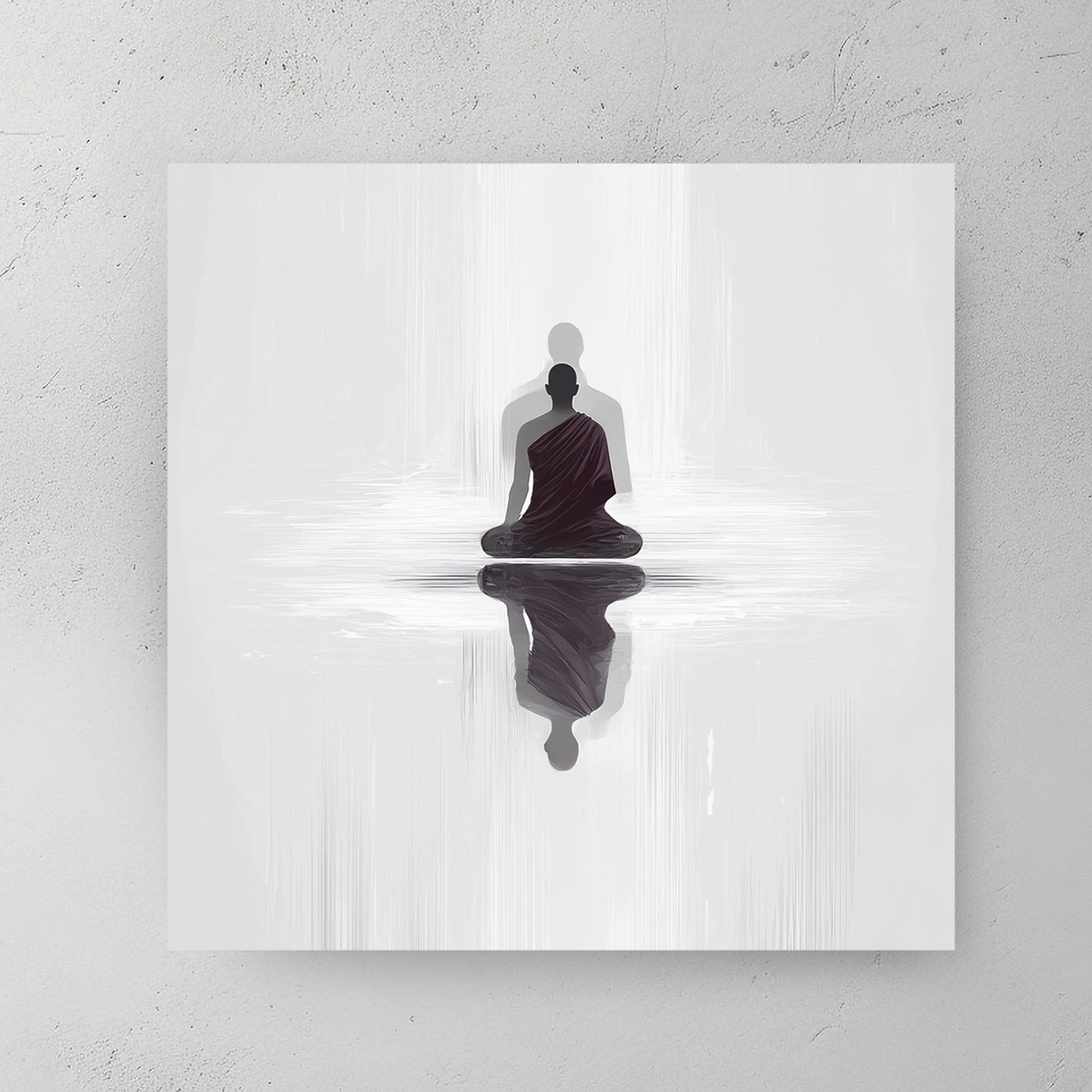 Minimalist Buddhist Monk silhouette reflecting in water wall art