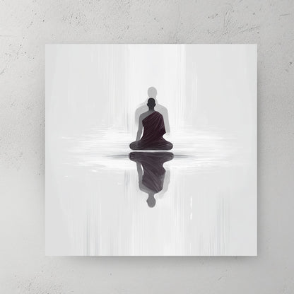 Minimalist Buddhist Monk silhouette reflecting in water wall art