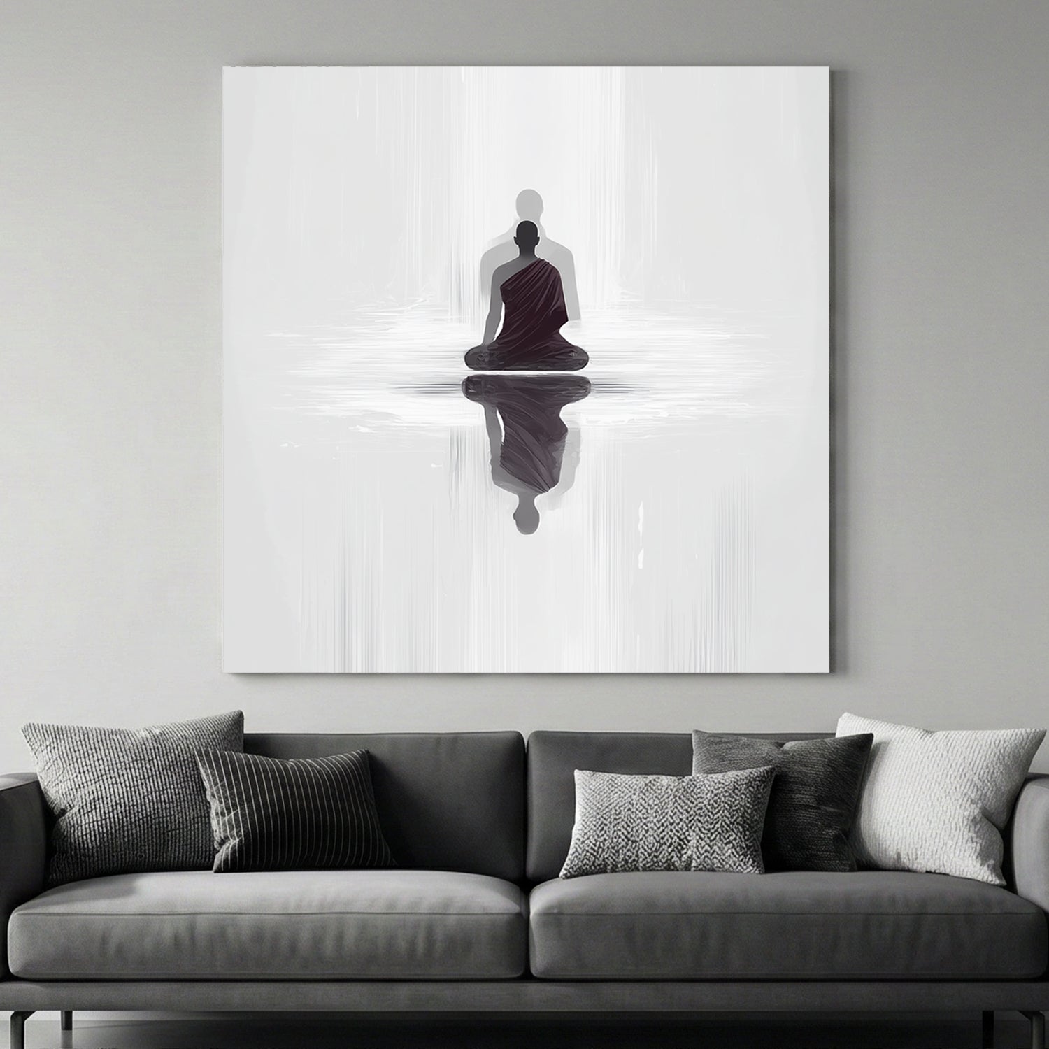 Minimalist Buddhist Monk silhouette reflecting in water wall art