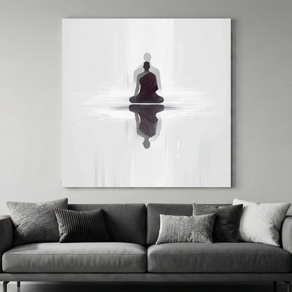 Minimalist Buddhist Monk silhouette reflecting in water wall art