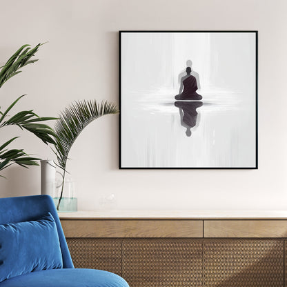 Minimalist Buddhist Monk silhouette reflecting in water wall art