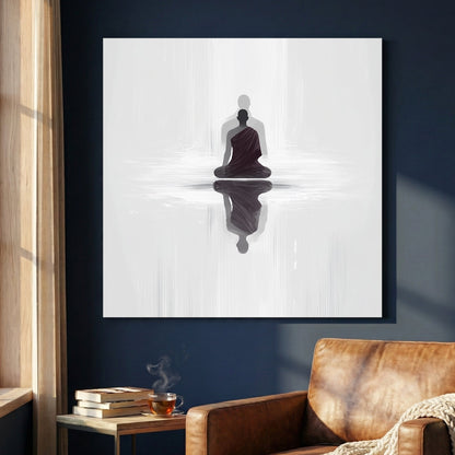 Minimalist Buddhist Monk silhouette reflecting in water wall art