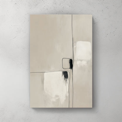 Minimalist geometric abstract wall art with beige tones and fine black lines.
