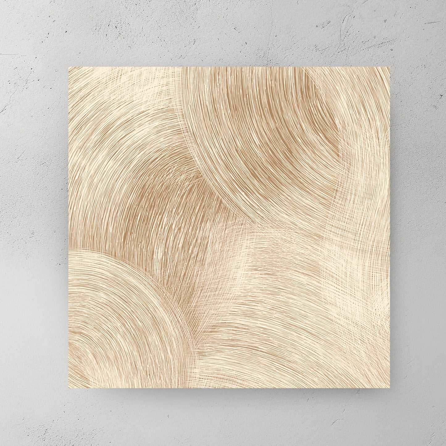 Abstract beige circular arcs with fine line visual depth wall art.