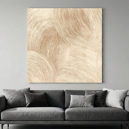 Abstract beige circular arcs with fine line visual depth wall art.