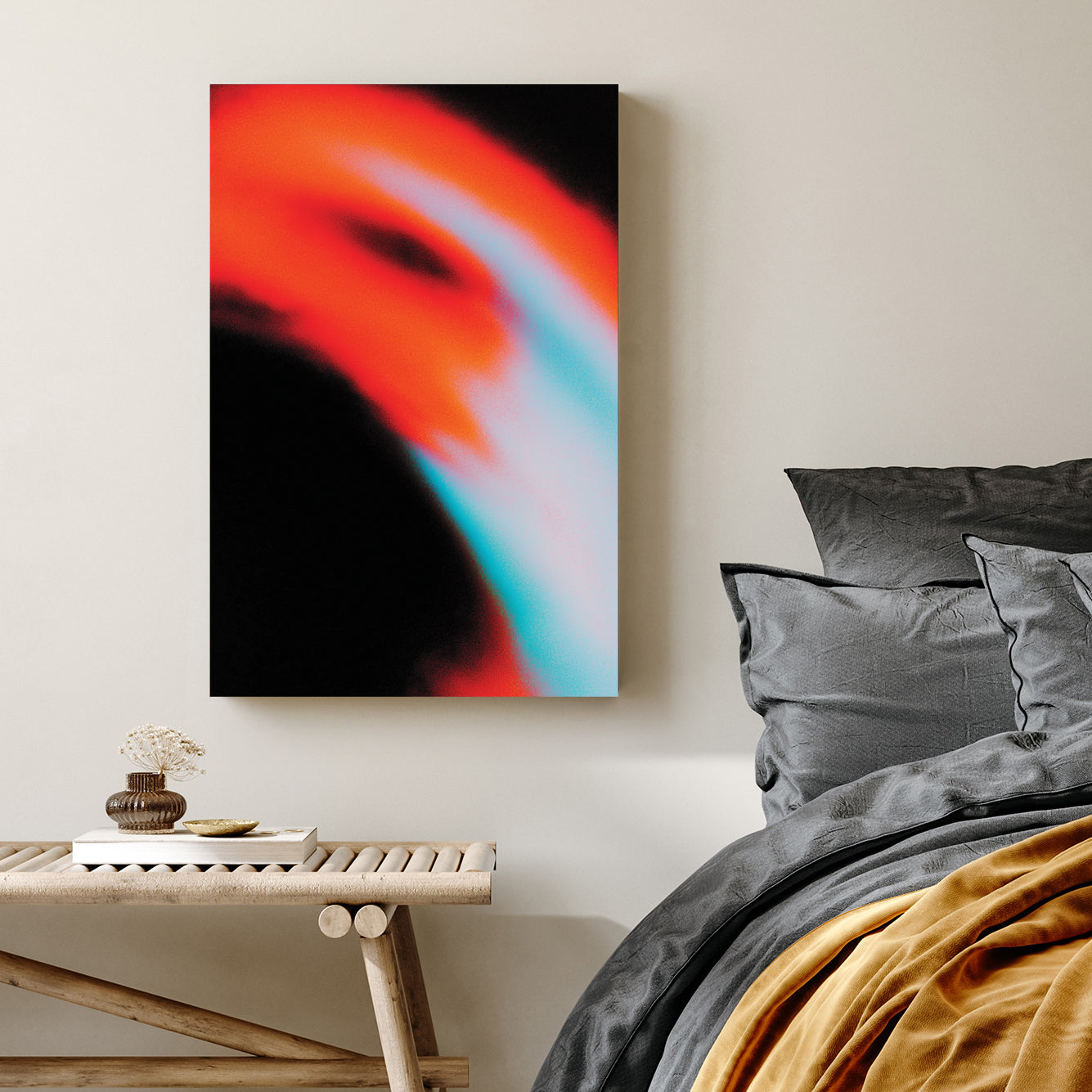 Abstract red and blue motion blur wall art.