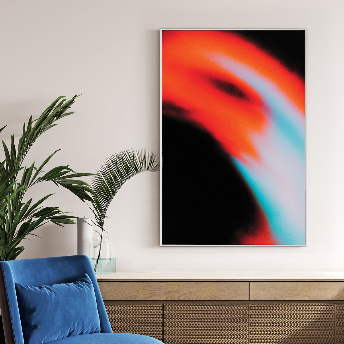 Abstract red and blue motion blur wall art.