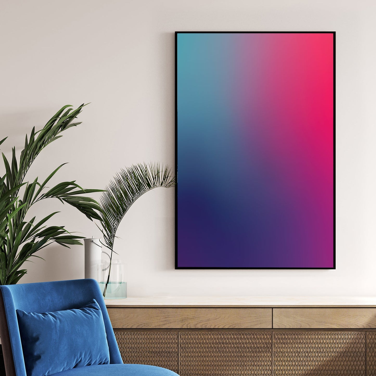 Abstract teal and pink gradient minimalism wall art