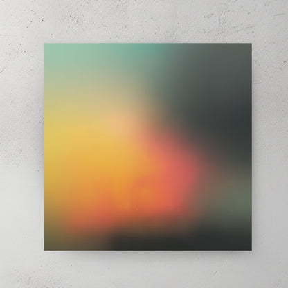Abstract gradient wall art with teal, yellow, and orange blurred colours.