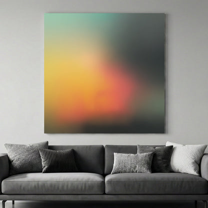 Abstract gradient wall art with teal, yellow, and orange blurred colours.
