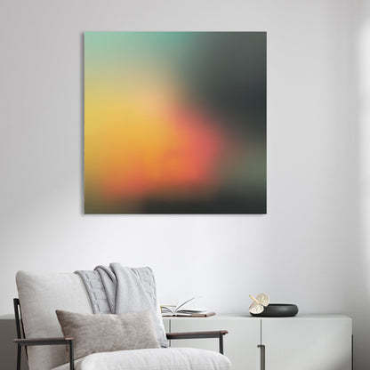 Abstract gradient wall art with teal, yellow, and orange blurred colours.