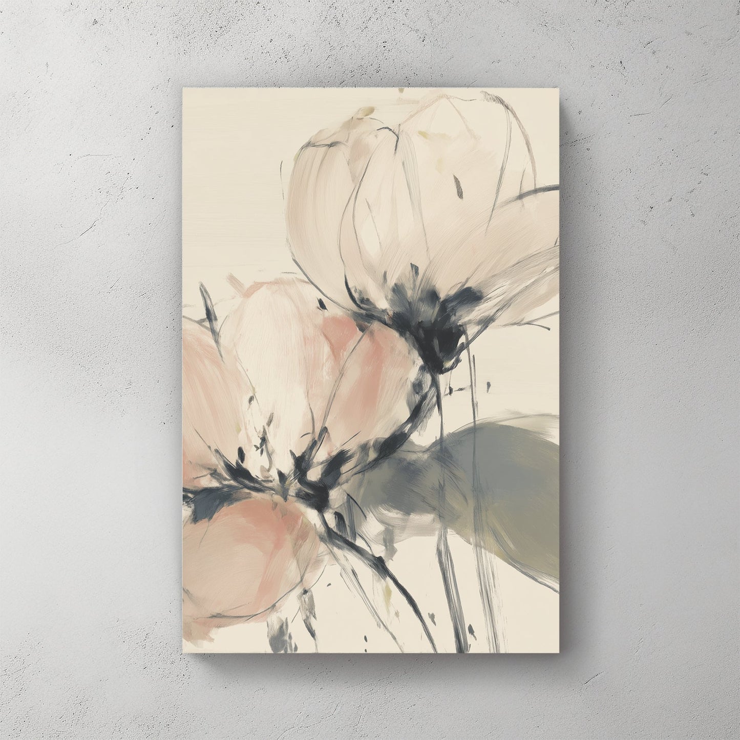 Soft pink and cream peony floral wall art in a minimalist impressionist style.