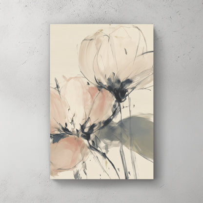 Soft pink and cream peony floral wall art in a minimalist impressionist style.