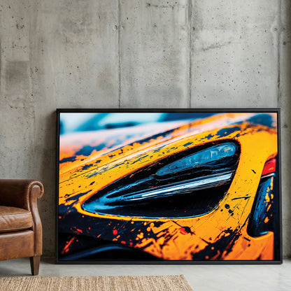 McLaren 720S headlight with orange and black street art style graphics wall art