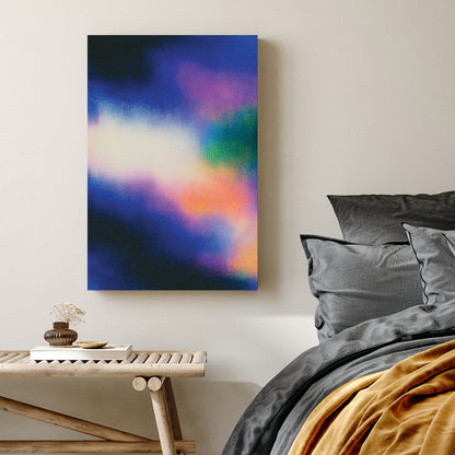 Hazy blue and pink abstract gradient wall art with grain texture.