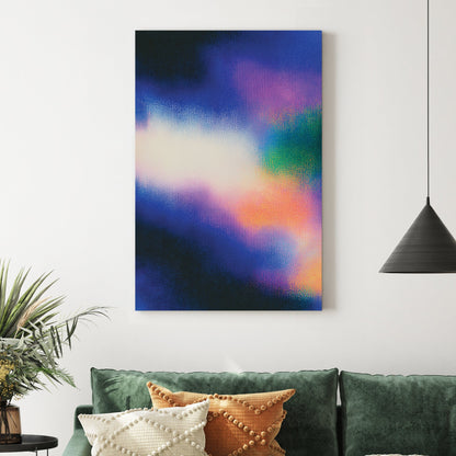 Hazy blue and pink abstract gradient wall art with grain texture.