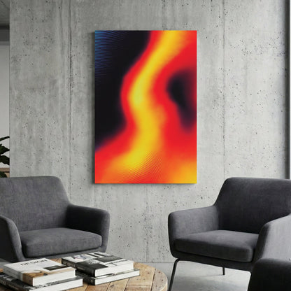 Abstract thermal wave with red and yellow gradients on a dark background wall art.