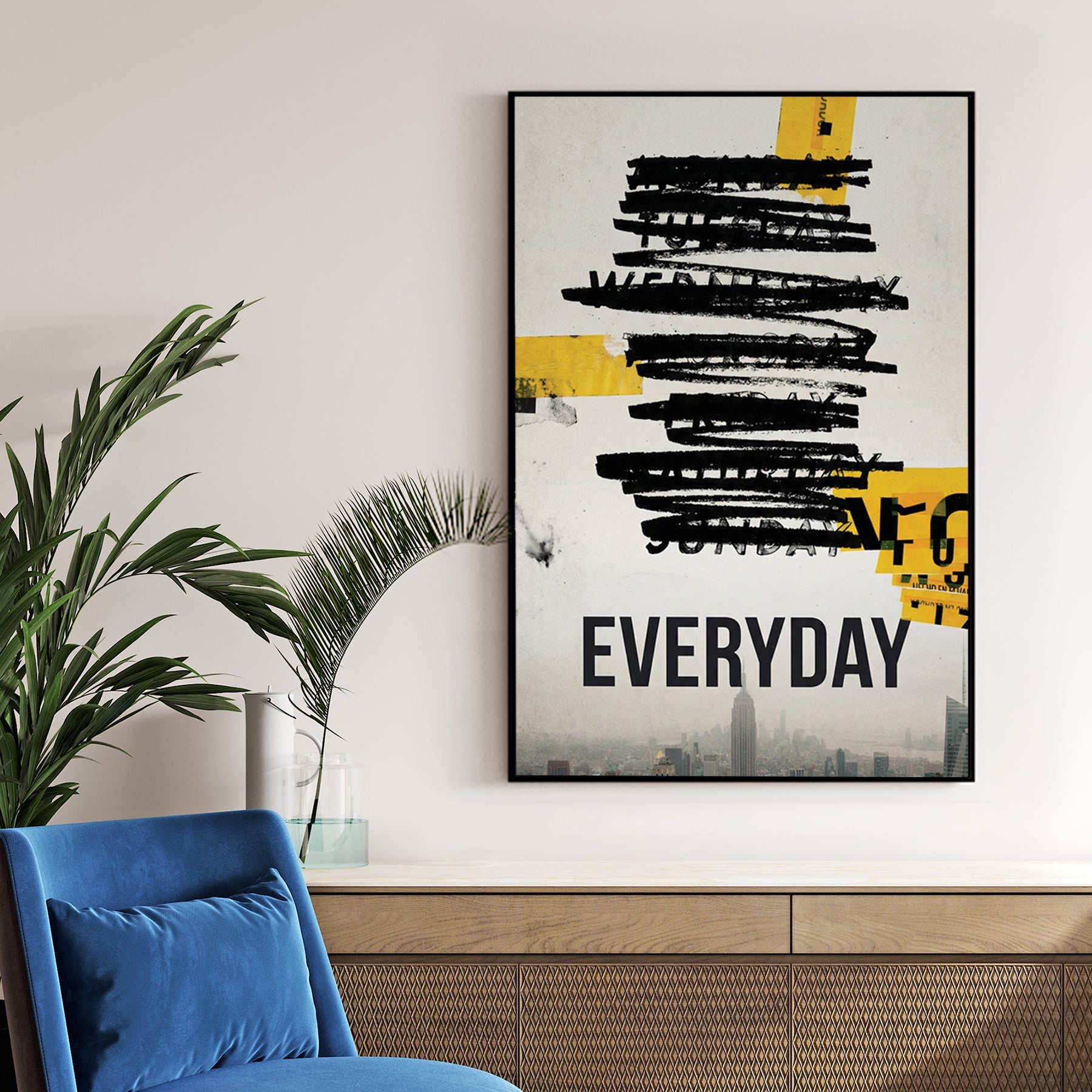 Empire State Building New York City street art wall art with everyday typography.
