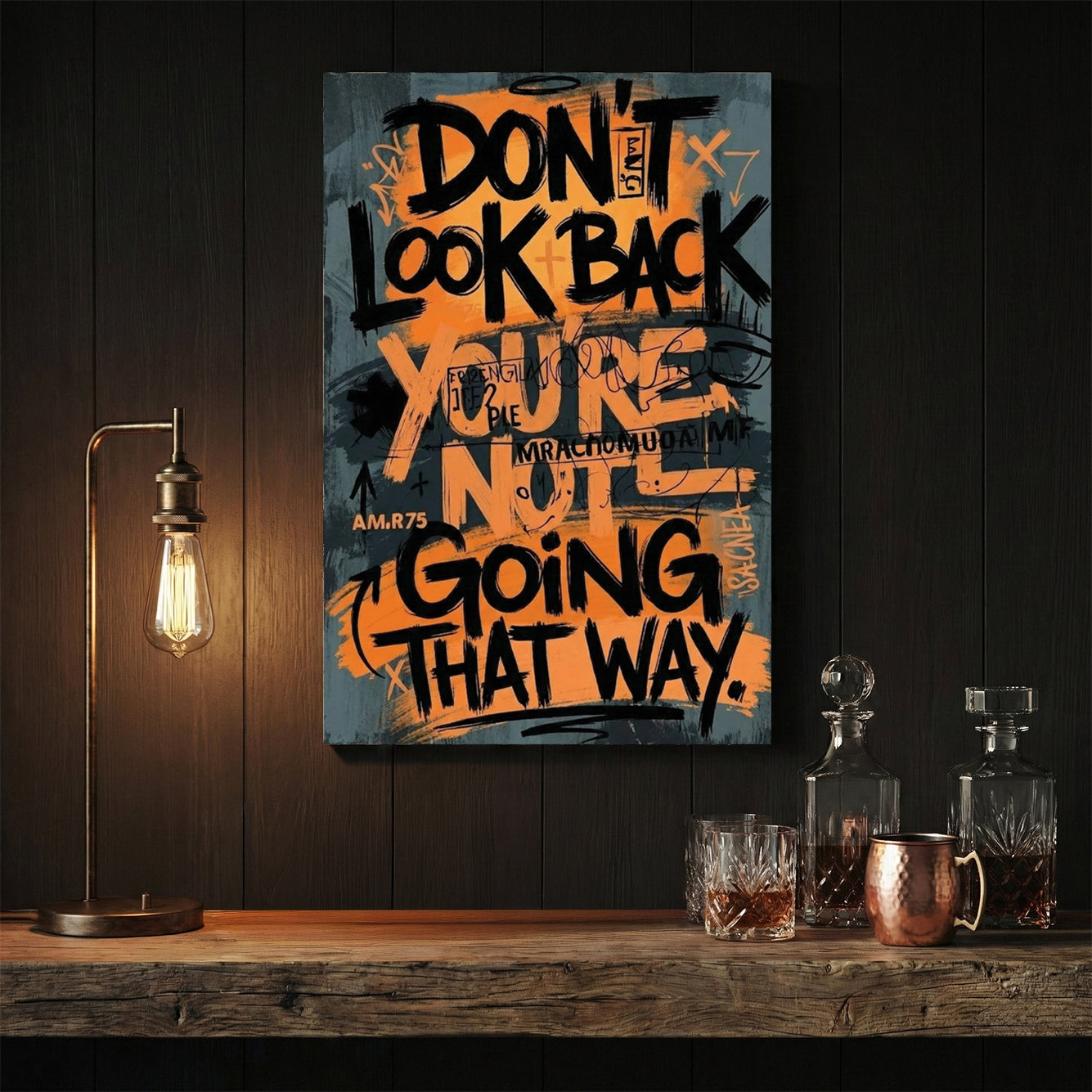 Don't Look Back You're Not Going That Way motivational typography street art wall art.