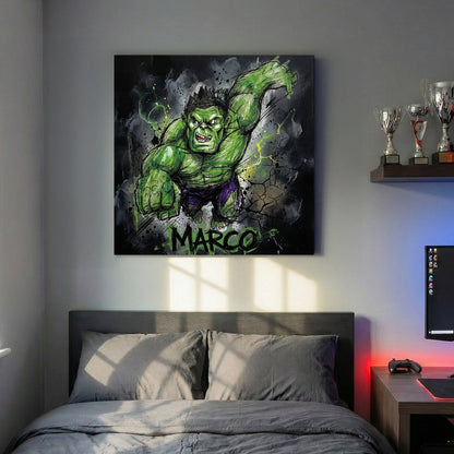 The Hulk graffiti sketch portrait green superhero dark background wall art print
